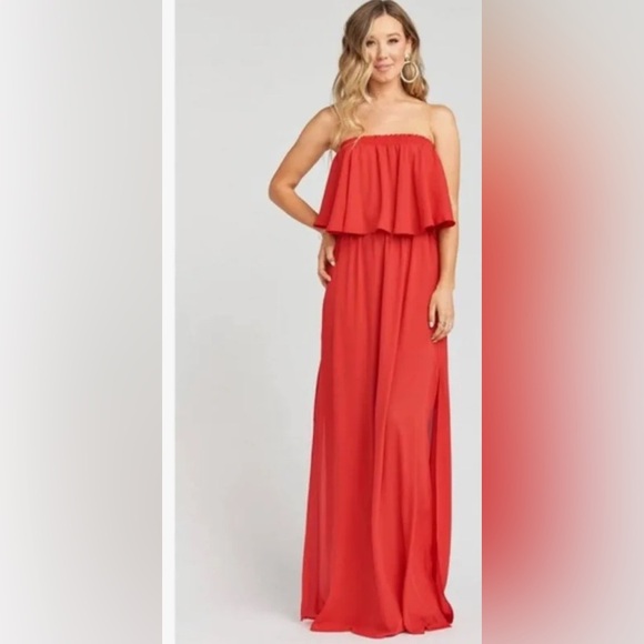 Show Me Your MuMu Red Ruffled Tiered Strapless Maxi Dress Women’s Medium NWT - Picture 1 of 7